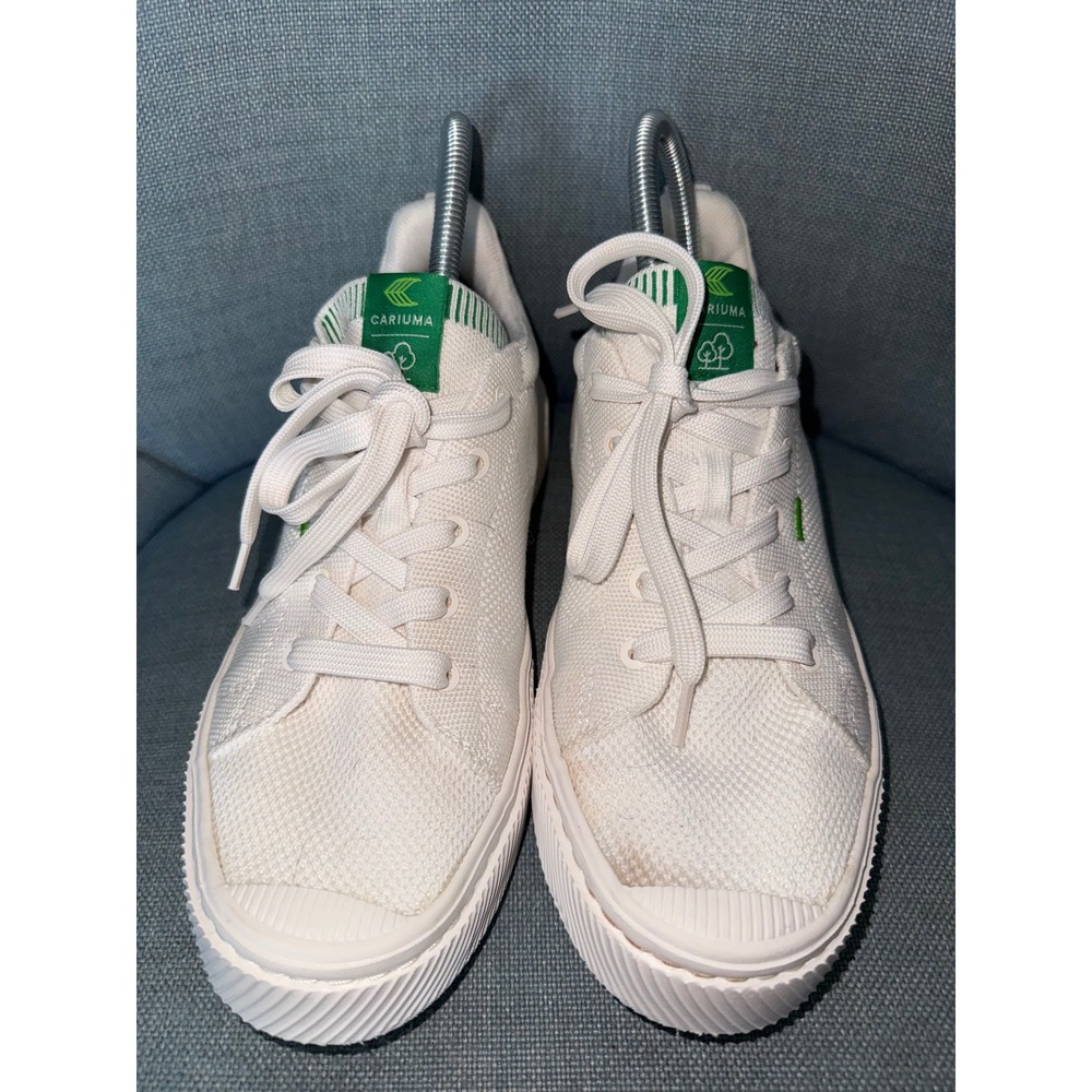 Cariuma IBI Low Bamboo Knit Sneakers Off-White Green Mens 7 Women 8.5 minimalist